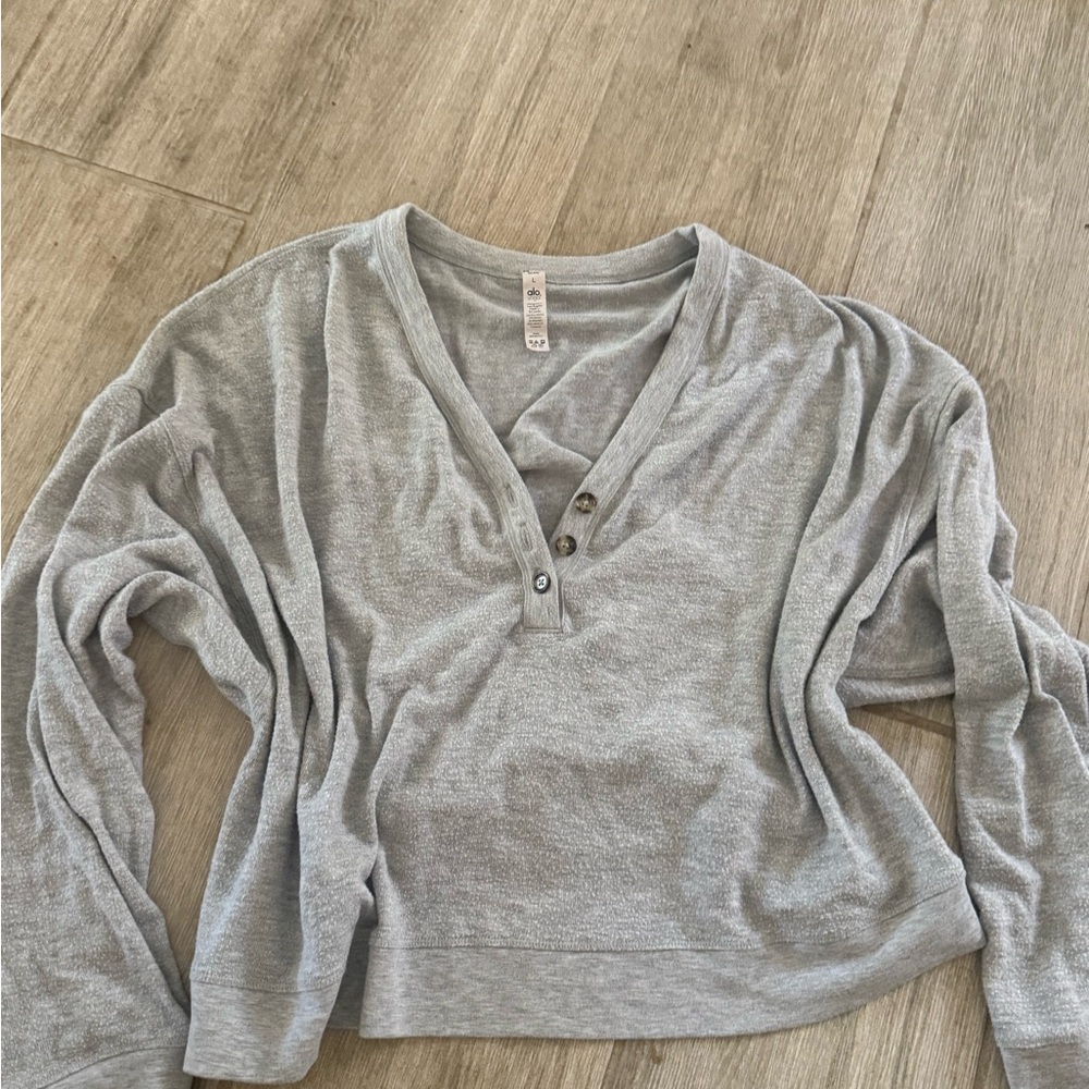 All Henley Gray V-Neck Long Sleeve Top